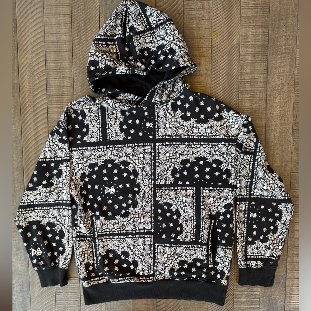 Dogg Supply by Snoop Dogg Black/White Bandana Popover Hoodie Men’s Size Medium - Picture 2 of 13